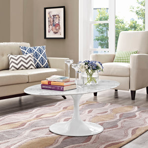 ModwayModway Lippa 48" Oval-Shaped Artificial Marble Coffee Table EEI-2022 EEI-2022-WHI- BetterPatio.com