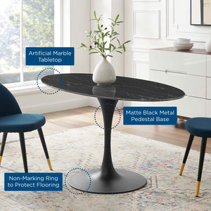 ModwayModway Lippa 54" Artificial Marble Oval Dining Table EEI-4880 EEI-4880-BLK-BLK- BetterPatio.com