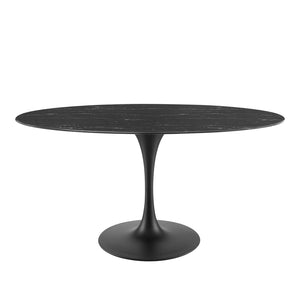 ModwayModway Lippa 60" Artificial Marble Oval Dining Table EEI-4881 EEI-4881-BLK-BLK- BetterPatio.com