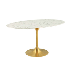 ModwayModway Lippa 60" Oval Artificial Marble Dining Table EEI-3236 EEI-3236-GLD-WHI- BetterPatio.com