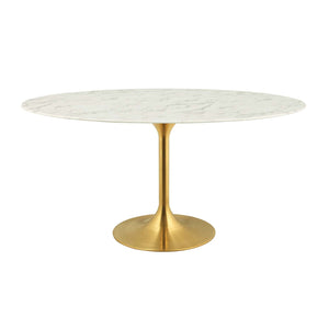 ModwayModway Lippa 60" Oval Artificial Marble Dining Table EEI-3236 EEI-3236-GLD-WHI- BetterPatio.com