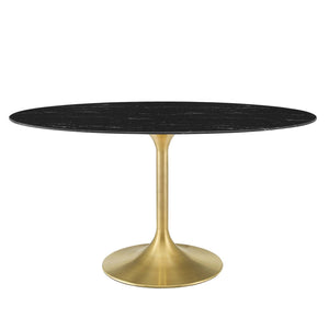 ModwayModway Lippa 60" Oval Artificial Marble Dining Table EEI-5243 EEI-5243-GLD-BLK- BetterPatio.com
