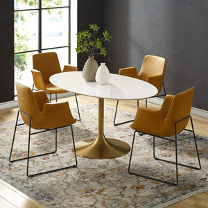 ModwayModway Lippa 60" Oval Wood Dining Table EEI-3254 EEI-3254-GLD-WHI- BetterPatio.com