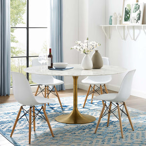 ModwayModway Lippa 60" Round Artificial Marble Dining Table EEI-3234 EEI-3234-GLD-WHI- BetterPatio.com