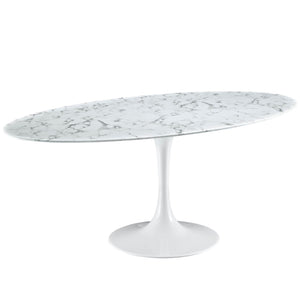 ModwayModway Lippa 78" Oval Artificial Marble Dining Table EEI-1659 EEI-1659-WHI- BetterPatio.com