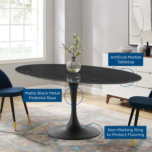 ModwayModway Lippa 78" Oval Artificial Marble Dining Table EEI-4889 EEI-4889-BLK-BLK- BetterPatio.com