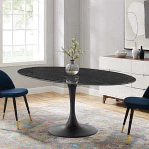 ModwayModway Lippa 78" Oval Artificial Marble Dining Table EEI-4889 EEI-4889-BLK-BLK- BetterPatio.com