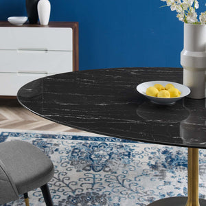 ModwayModway Lippa 78" Oval Artificial Marble Dining Table EEI-5528 EEI-5528-GLD-BLK- BetterPatio.com