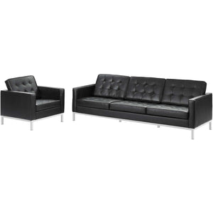 ModwayModway Loft 2 Piece Leather Sofa and Armchair Set EEI-3099 EEI-3099-BLK-SET- BetterPatio.com