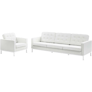 ModwayModway Loft 2 Piece Leather Sofa and Armchair Set EEI-3099 EEI-3099-WHI-SET- BetterPatio.com