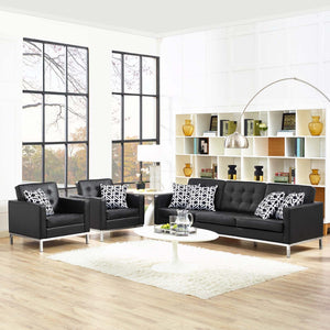 ModwayModway Loft 3 Piece Leather Sofa and Armchair Set EEI-3102 EEI-3102-BLK-SET- BetterPatio.com