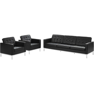 ModwayModway Loft 3 Piece Leather Sofa and Armchair Set EEI-3102 EEI-3102-BLK-SET- BetterPatio.com