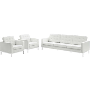 ModwayModway Loft 3 Piece Leather Sofa and Armchair Set EEI-3102 EEI-3102-WHI-SET- BetterPatio.com