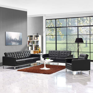 ModwayModway Loft 3 Piece Leather Sofa Loveseat and Armchair Set EEI-3101 EEI-3101-BLK-SET- BetterPatio.com