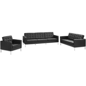 ModwayModway Loft 3 Piece Leather Sofa Loveseat and Armchair Set EEI-3101 EEI-3101-BLK-SET- BetterPatio.com