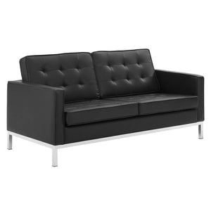 ModwayModway Loft 3 Piece Tufted Upholstered Faux Leather Set EEI-4103 EEI-4103-SLV-BLK-SET- BetterPatio.com