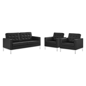 ModwayModway Loft 3 Piece Tufted Upholstered Faux Leather Set EEI-4103 EEI-4103-SLV-BLK-SET- BetterPatio.com