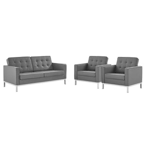 ModwayModway Loft 3 Piece Tufted Upholstered Faux Leather Set EEI-4103 EEI-4103-SLV-GRY-SET- BetterPatio.com