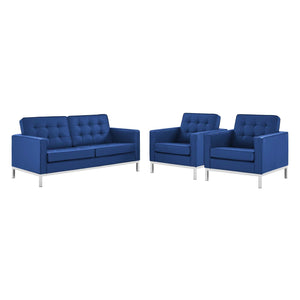 ModwayModway Loft 3 Piece Tufted Upholstered Faux Leather Set EEI-4103 EEI-4103-SLV-NAV-SET- BetterPatio.com