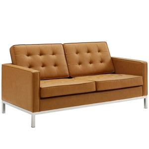 ModwayModway Loft 3 Piece Tufted Upholstered Faux Leather Set EEI-4103 EEI-4103-SLV-TAN-SET- BetterPatio.com