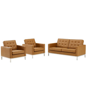 ModwayModway Loft 3 Piece Tufted Upholstered Faux Leather Set EEI-4103 EEI-4103-SLV-TAN-SET- BetterPatio.com