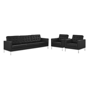 ModwayModway Loft 3 Piece Tufted Upholstered Faux Leather Set EEI-4105 EEI-4105-SLV-BLK-SET- BetterPatio.com