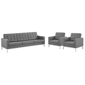 ModwayModway Loft 3 Piece Tufted Upholstered Faux Leather Set EEI-4105 EEI-4105-SLV-GRY-SET- BetterPatio.com