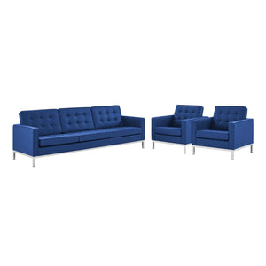 ModwayModway Loft 3 Piece Tufted Upholstered Faux Leather Set EEI-4105 EEI-4105-SLV-NAV-SET- BetterPatio.com