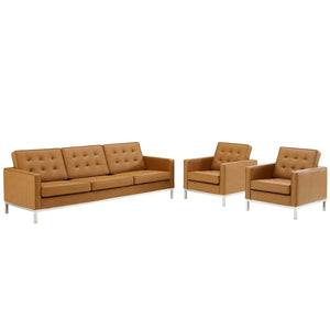 ModwayModway Loft 3 Piece Tufted Upholstered Faux Leather Set EEI-4105 EEI-4105-SLV-TAN-SET- BetterPatio.com