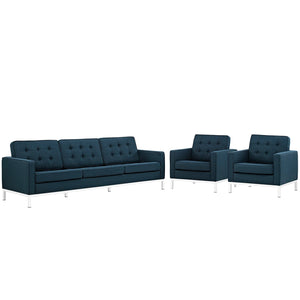 ModwayModway Loft 3 Piece Upholstered Fabric Sofa and Armchair Set EEI-2439 EEI-2439-AZU-SET- BetterPatio.com