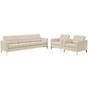 ModwayModway Loft 3 Piece Upholstered Fabric Sofa and Armchair Set EEI-2439 EEI-2439-BEI-SET- BetterPatio.com