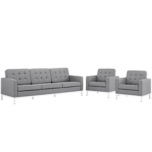 ModwayModway Loft 3 Piece Upholstered Fabric Sofa and Armchair Set EEI-2439 EEI-2439-LGR-SET- BetterPatio.com