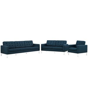 ModwayModway Loft 3 Piece Upholstered Fabric Sofa Loveseat and Armchair Set EEI-2441 EEI-2441-AZU-SET- BetterPatio.com