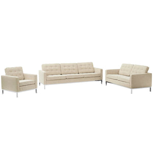 ModwayModway Loft 3 Piece Upholstered Fabric Sofa Loveseat and Armchair Set EEI-2441 EEI-2441-BEI-SET- BetterPatio.com