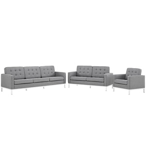 ModwayModway Loft 3 Piece Upholstered Fabric Sofa Loveseat and Armchair Set EEI-2441 EEI-2441-LGR-SET- BetterPatio.com