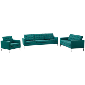 ModwayModway Loft 3 Piece Upholstered Fabric Sofa Loveseat and Armchair Set EEI-2441 EEI-2441-TEA-SET- BetterPatio.com