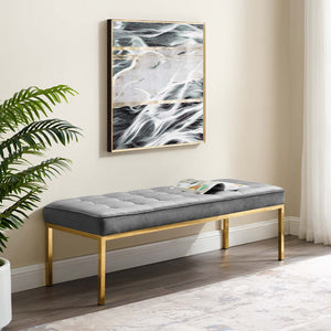 ModwayModway Loft Gold Stainless Steel Leg Large Performance Velvet Bench EEI-3399 EEI-3399-GLD-GRY- BetterPatio.com