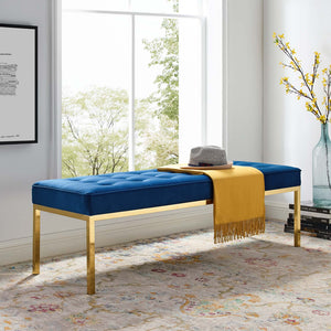 ModwayModway Loft Gold Stainless Steel Leg Large Performance Velvet Bench EEI-3399 EEI-3399-GLD-NAV- BetterPatio.com