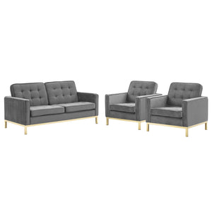 ModwayModway Loft Gold Stainless Steel Leg Performance Velvet 3 Piece Set EEI-4096 EEI-4096-GLD-GRY-SET- BetterPatio.com