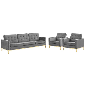 ModwayModway Loft Gold Stainless Steel Leg Performance Velvet 3 Piece Set EEI-4098 EEI-4098-GLD-GRY-SET- BetterPatio.com