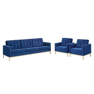 ModwayModway Loft Gold Stainless Steel Leg Performance Velvet 3 Piece Set EEI-4098 EEI-4098-GLD-NAV-SET- BetterPatio.com