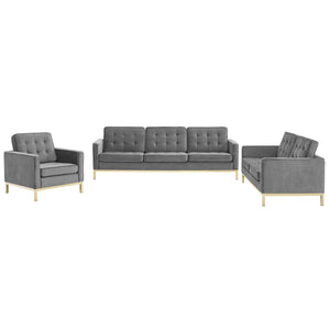 ModwayModway Loft Gold Stainless Steel Leg Performance Velvet 3 Piece Set EEI-4100 EEI-4100-GLD-GRY-SET- BetterPatio.com