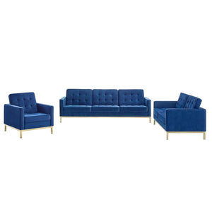 ModwayModway Loft Gold Stainless Steel Leg Performance Velvet 3 Piece Set EEI-4100 EEI-4100-GLD-NAV-SET- BetterPatio.com