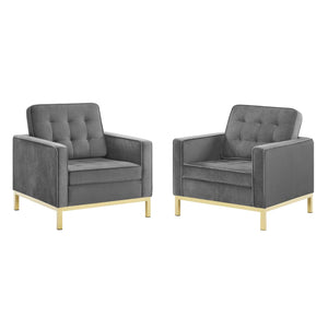 ModwayModway Loft Gold Stainless Steel Leg Performance Velvet Armchair Set of 2 EEI-4094 EEI-4094-GLD-GRY- BetterPatio.com