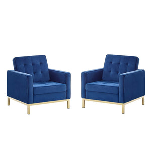 ModwayModway Loft Gold Stainless Steel Leg Performance Velvet Armchair Set of 2 EEI-4094 EEI-4094-GLD-NAV- BetterPatio.com