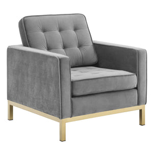 ModwayModway Loft Gold Stainless Steel Leg Performance Velvet Loveseat and Armchair Set EEI-4095 EEI-4095-GLD-GRY-SET- BetterPatio.com