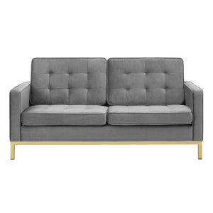 ModwayModway Loft Gold Stainless Steel Leg Performance Velvet Loveseat EEI-3390 EEI-3390-GLD-GRY- BetterPatio.com