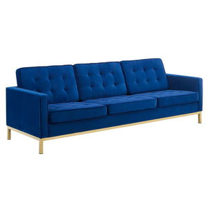 ModwayModway Loft Gold Stainless Steel Leg Performance Velvet Sofa and Armchair Set EEI-4097 EEI-4097-GLD-NAV-SET- BetterPatio.com