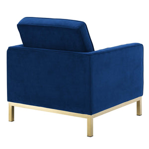 ModwayModway Loft Gold Stainless Steel Leg Performance Velvet Sofa and Armchair Set EEI-4097 EEI-4097-GLD-NAV-SET- BetterPatio.com