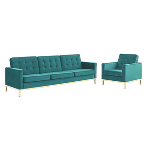 ModwayModway Loft Gold Stainless Steel Leg Performance Velvet Sofa and Armchair Set EEI-4097 EEI-4097-GLD-TEA-SET- BetterPatio.com